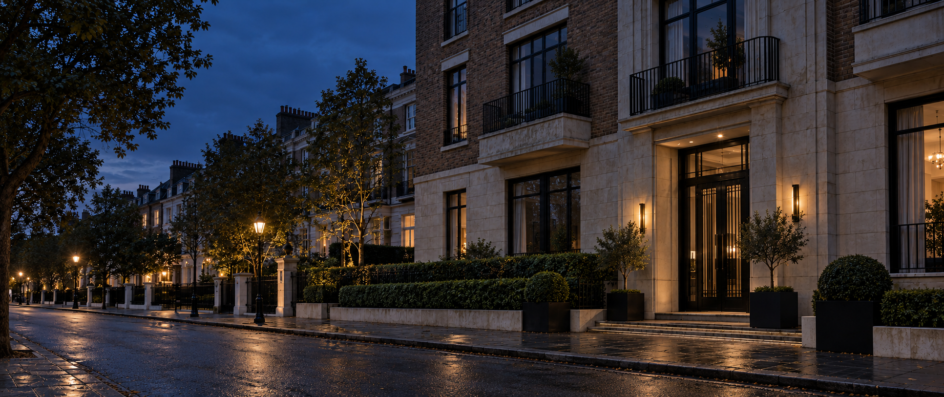 Contemporary London residential building at dusk