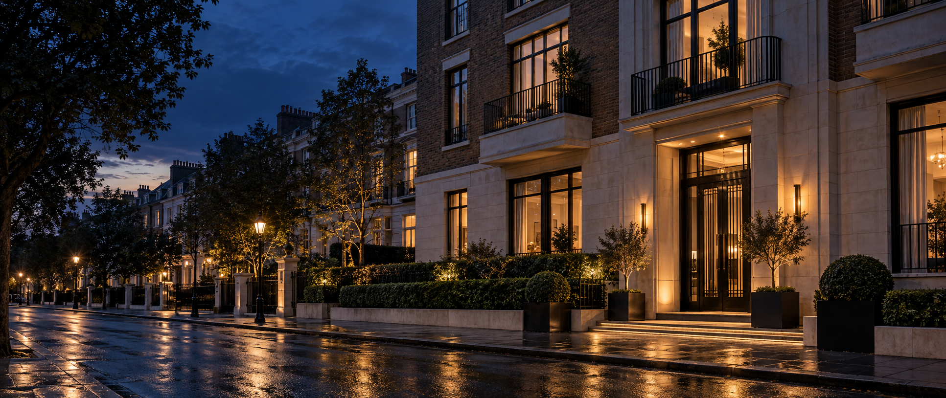 Contemporary London residential building at dusk